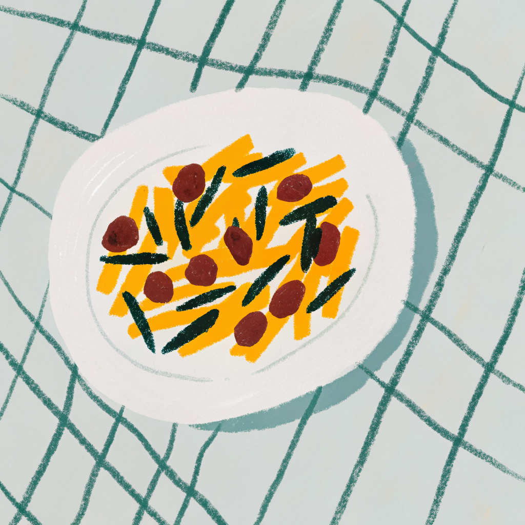 Pasta with asparagus and chorizo